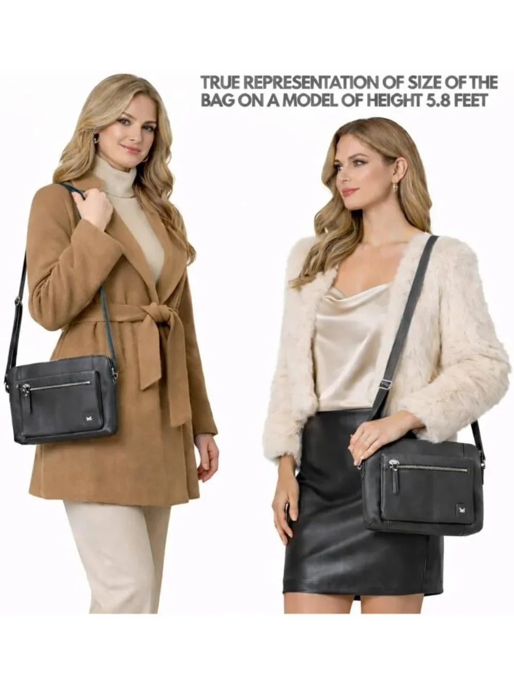 Women's Dark Grey Leather Sling Purse with Adjustable Straps Crossbody bags